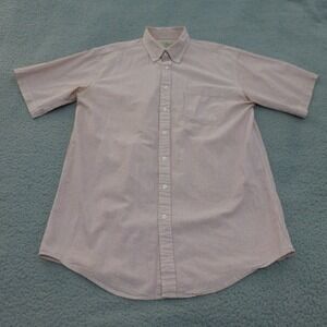 LL Bean Shirt Mens Medium Tall Seersucker Short Sleeve Button Up Red Stripe
